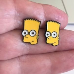 Yellow and Black Enamel and Metal Bart Simpson Earring Studs Item #336